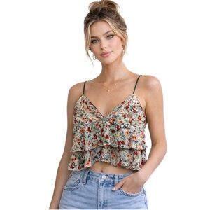 Dress Forum Los Angeles flowy ruffle crop top allover floral print, medium 🌸